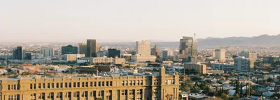 El Paso skyline with Franklin Mountains and Rio Grande border