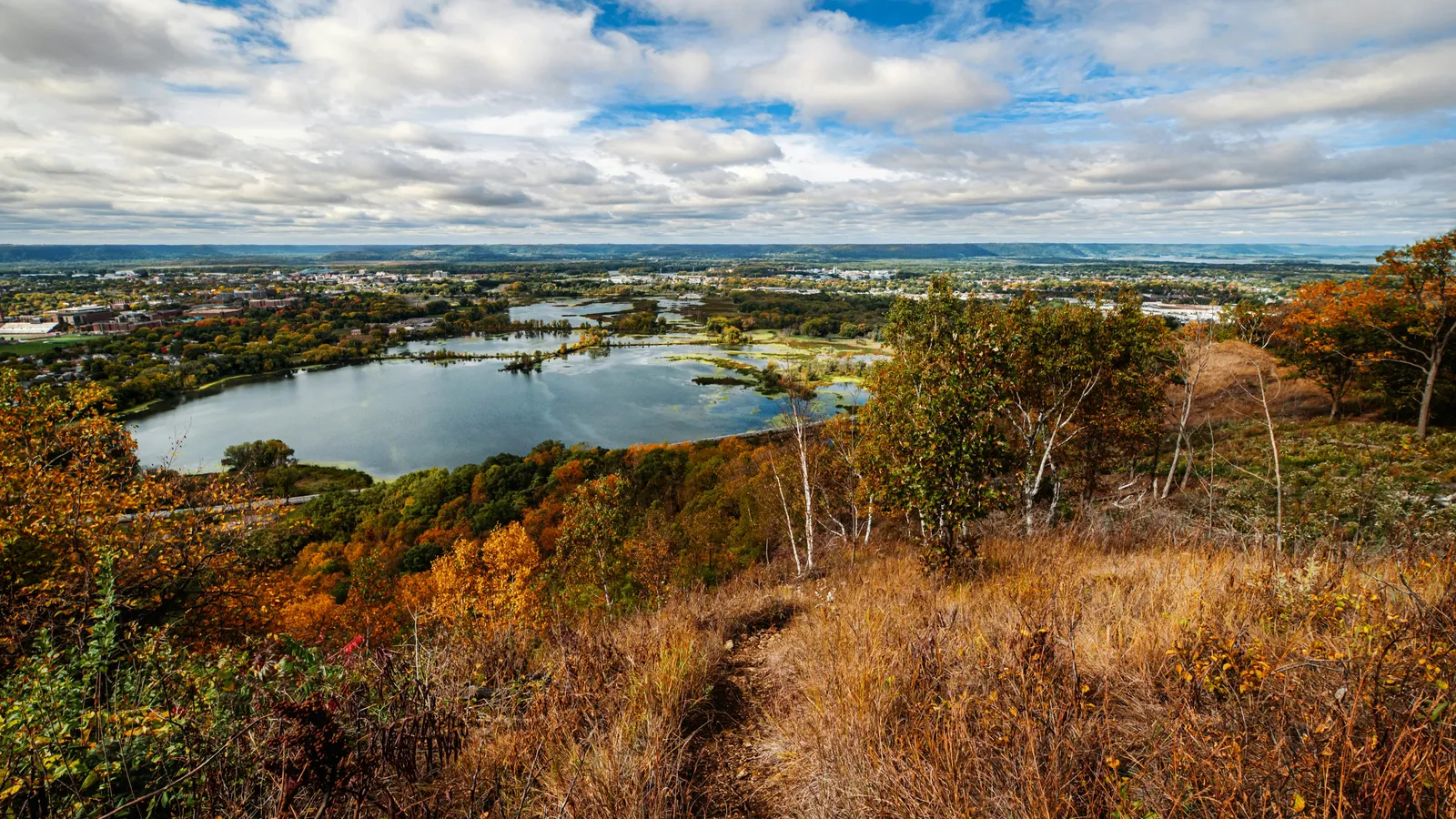 La Crosse waterfront and Mississippi River bluffs, Wisconsin