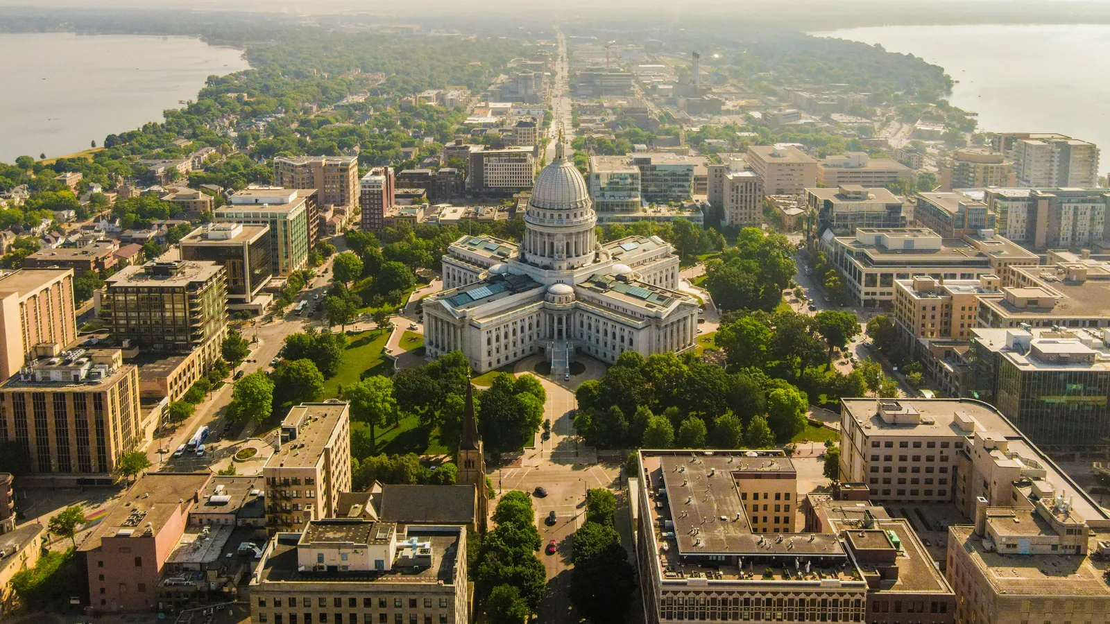 Madison skyline between lakes