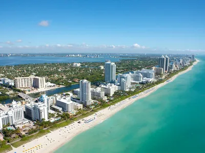 Miami skyline and Biscayne Bay from South Beach