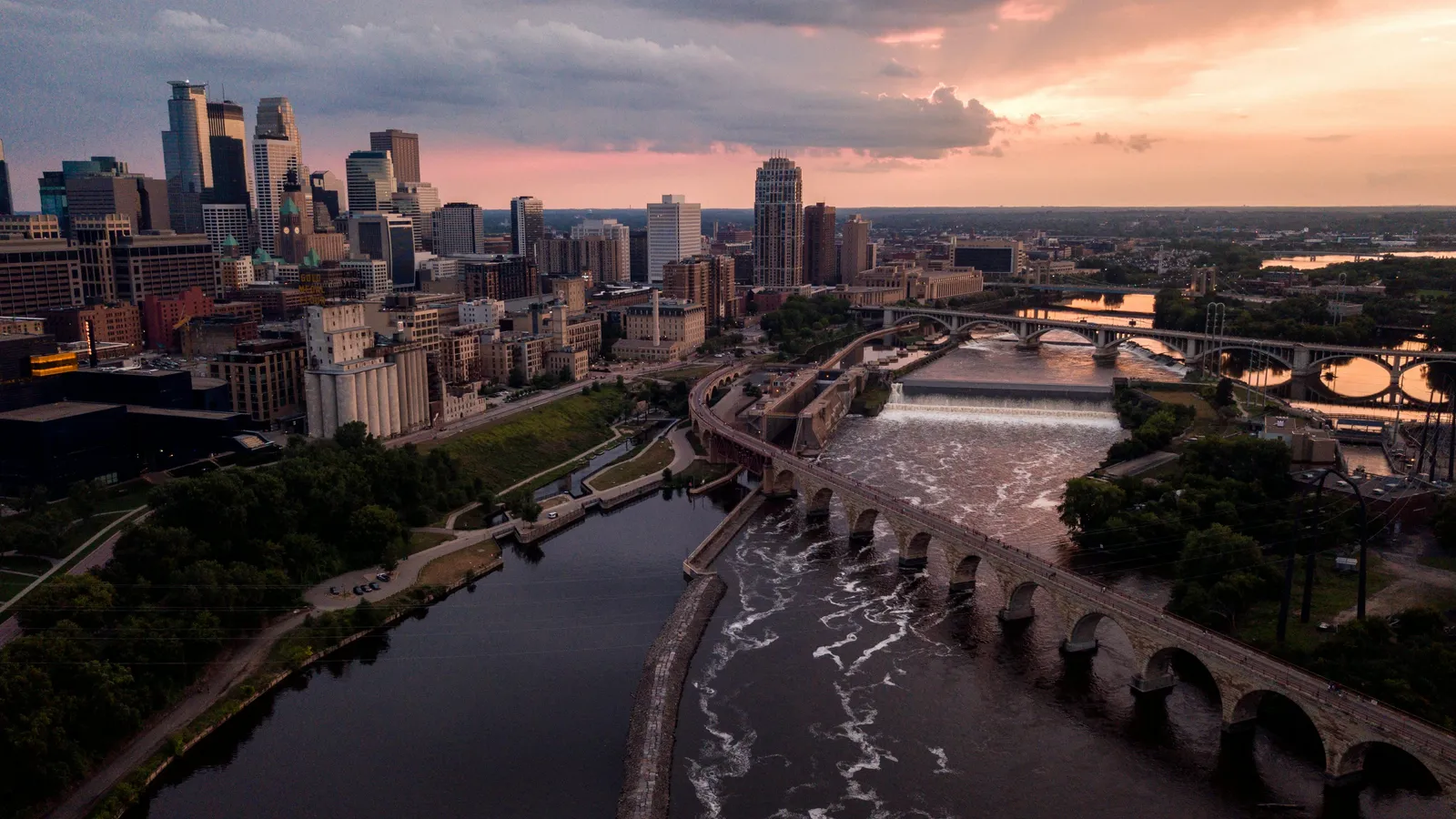 Minneapolis skyline reflected in the Mississippi River