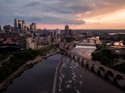 Minneapolis skyline reflected in the Mississippi River