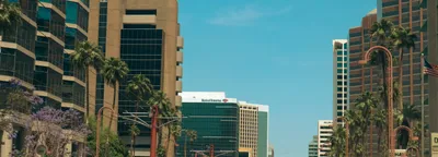 Phoenix skyline with Camelback Mountain at sunset