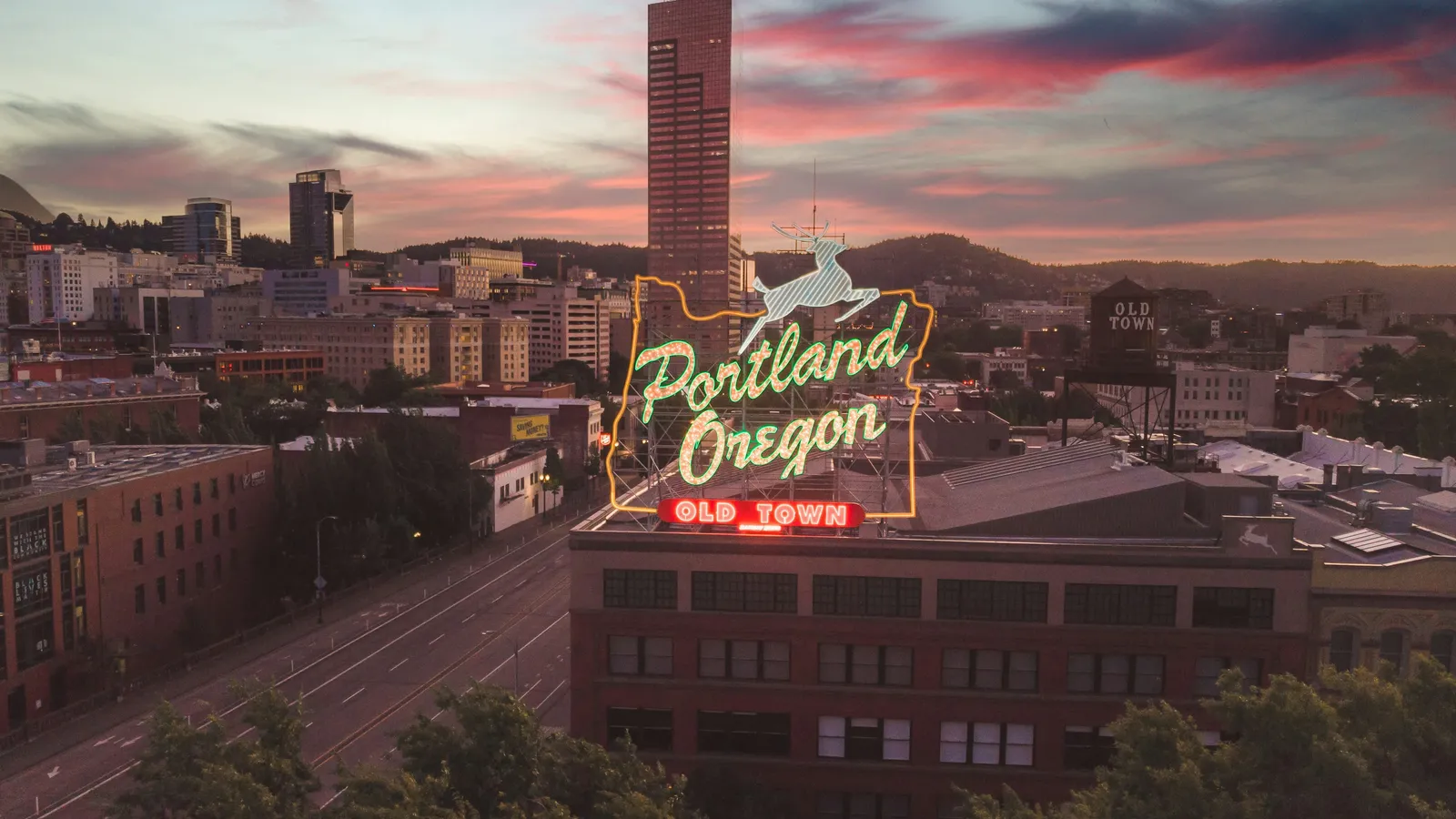 Portland skyline with Mount Hood in the distance