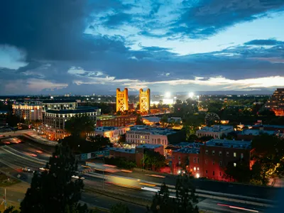 Sacramento skyline and Tower Bridge