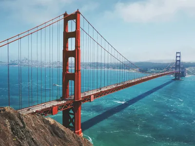 Golden Gate Bridge in morning fog, San Francisco