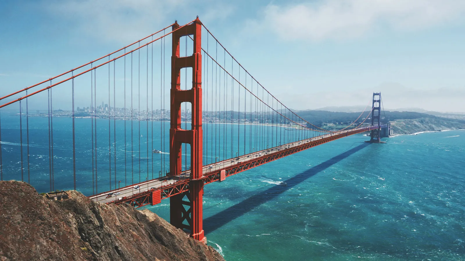 Golden Gate Bridge in morning fog, San Francisco