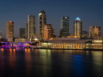 Tampa skyline and Hillsborough River at dusk