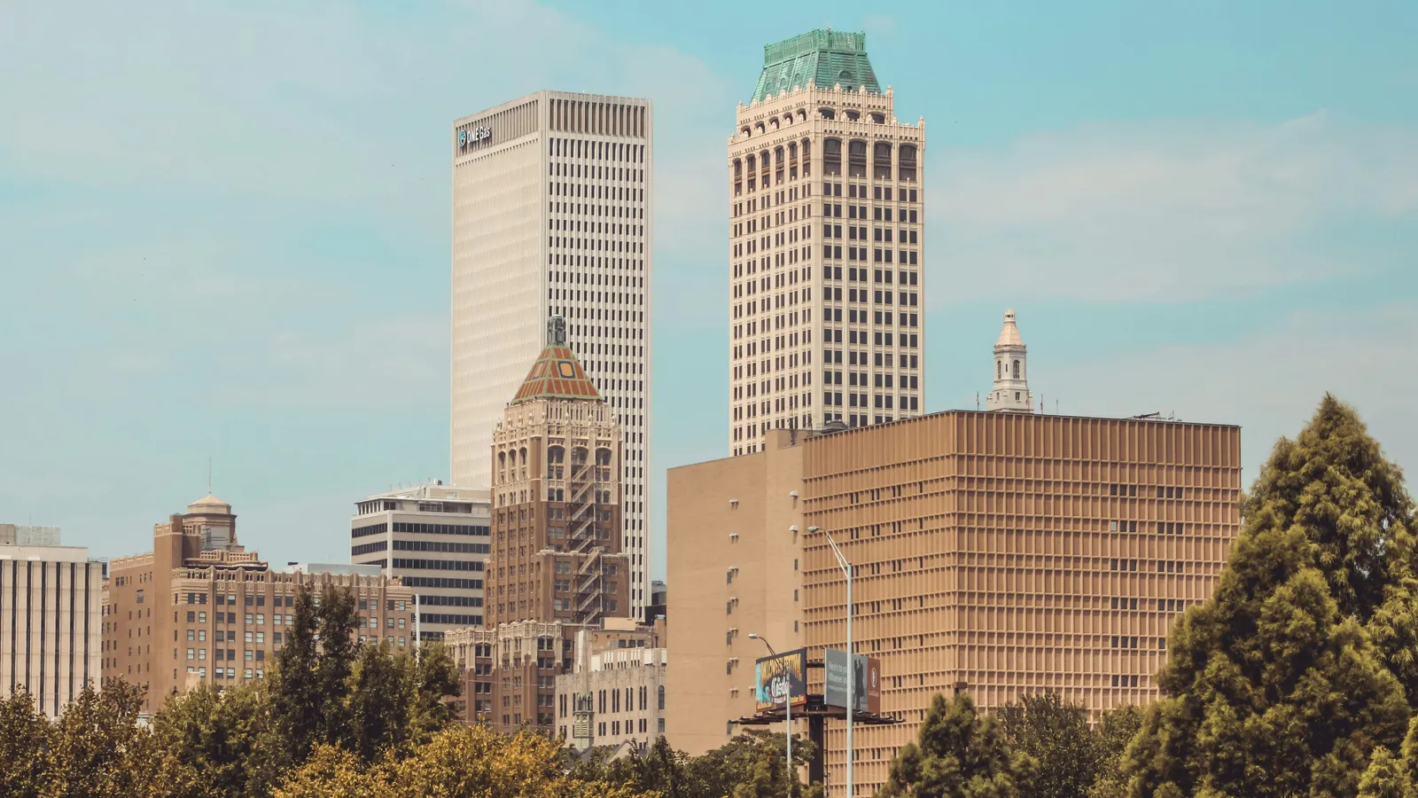 Tulsa skyline at sunset